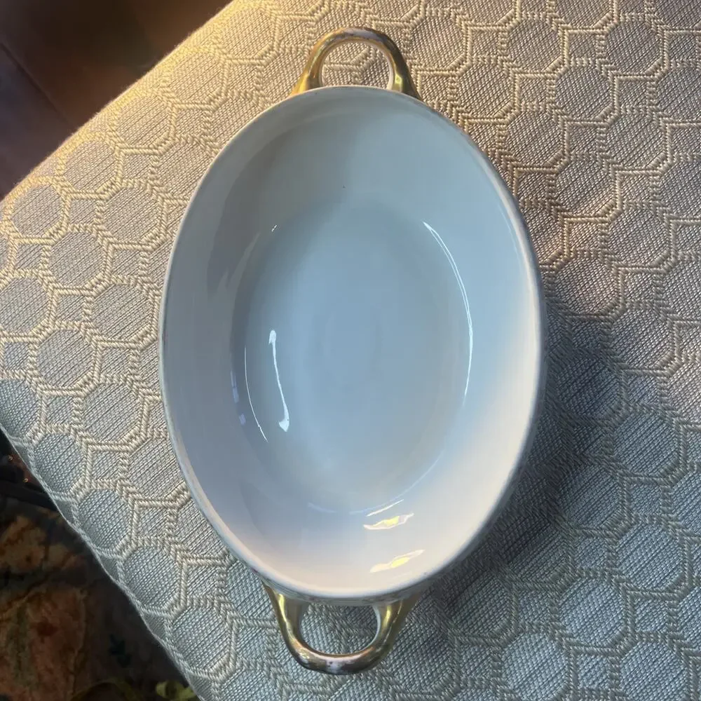 Antique M. Redon Limoges RDN10 Veggie Serving Dish 11” Gold Double Handle Rose